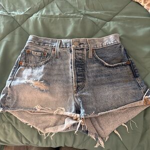 Levi Two-Tone Denim Shorts in Dark Blue and Light Blue